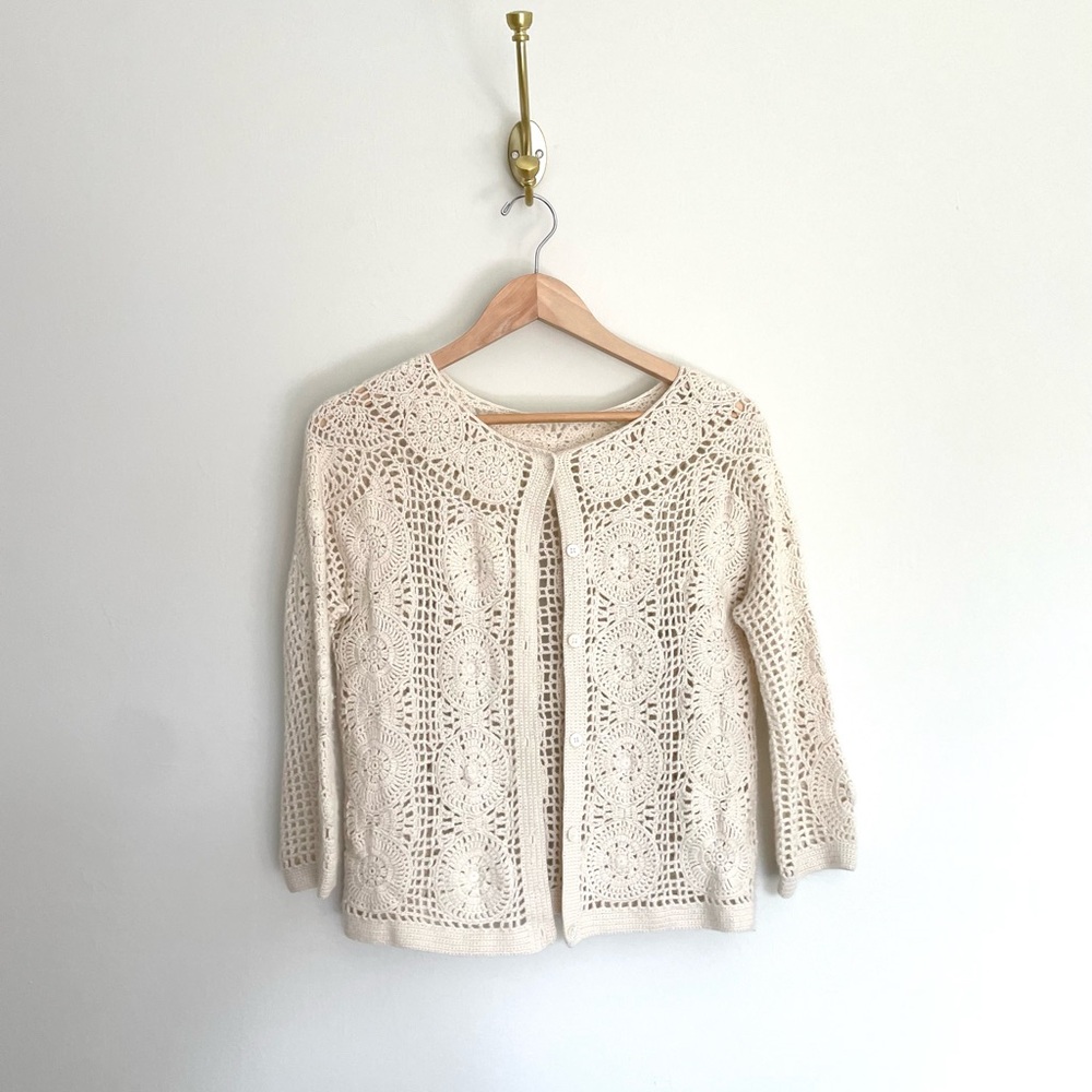 Cashmere Cream Crochet cardigan sweater